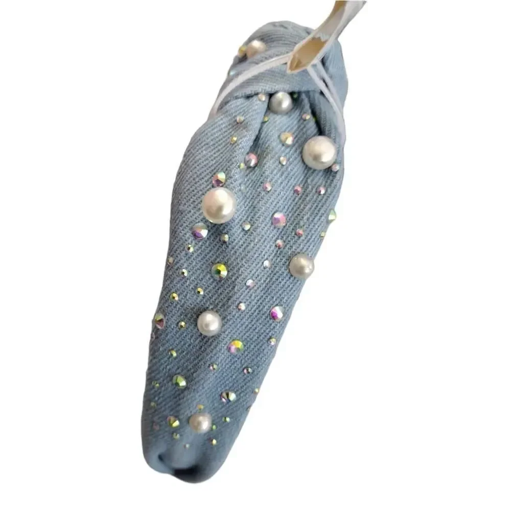 Gem Bella Light Blue‎ Denim Embellished Top Knot Headband NWT